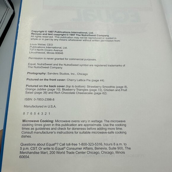 Sweet Ideas From Equal Sweetener With NutraSweet Cook Book 1997 Hardcover - Picture 3 of 3